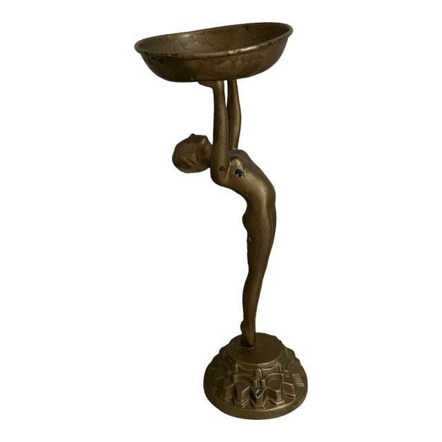 1920's Art Deco Frankart Style Nude Woman Smoking Standing Ashtray For Sale