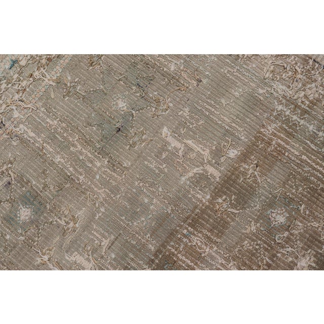 Vintage Turkish Embroidered Square Designed Kilim in Tan, Cream, and Light Green For Sale - Image 12 of 12