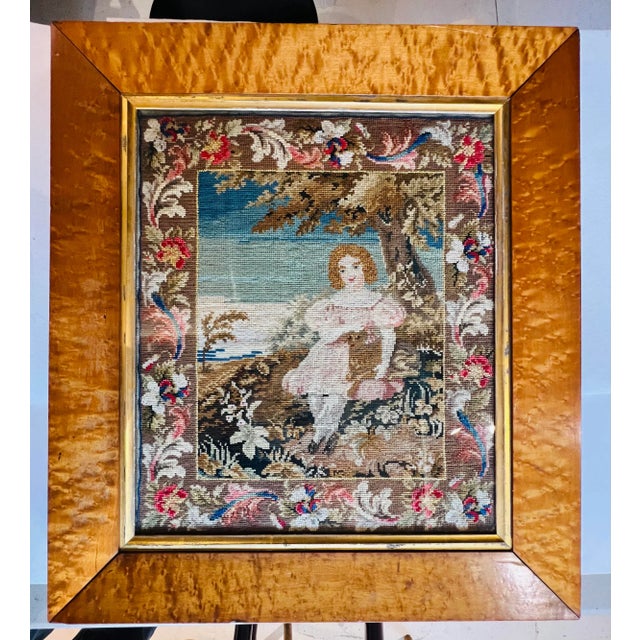 Antique Birds Eye Maple Frame Child With Dog Needlepoint For Sale - Image 12 of 12