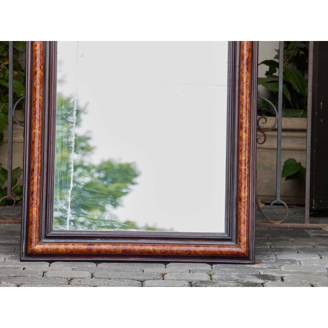 Louis Philippe French Faux Tortoiseshell and Ebonized Mirror With Rounded Corners, Circa 1920 For Sale - Image 4 of 9