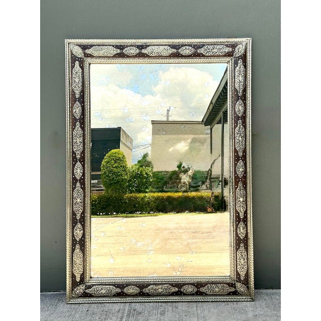 Vintage Moroccan Ornate Wood and Metal Mirror For Sale - Image 14 of 15