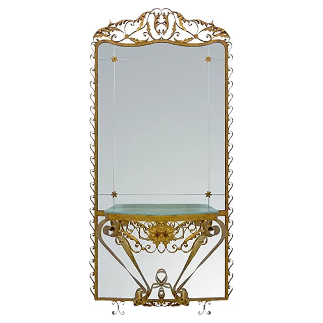 Italian Mirrored Glass and Wrought Iron Dressing Table by Pier Luigi Colli, 1950s For Sale