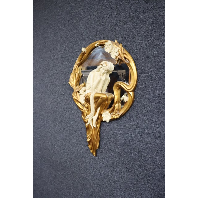 Art Nouveau Style Figural Gilt Wall Mirror With Maiden and Floral Motif For Sale In Philadelphia - Image 6 of 8