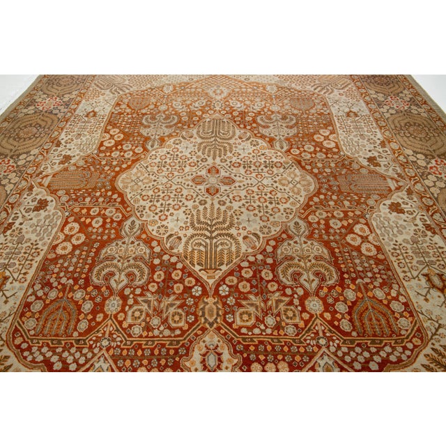 Textile Allover Designed Antique Persian Tabriz Wool Rug in Orange For Sale - Image 7 of 10