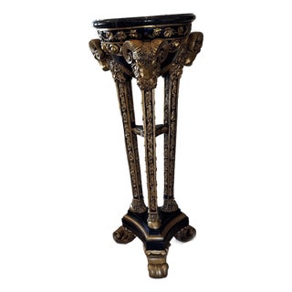 1940s Empire Marble Top Cast Metal Ram Pedestals (2) For Sale