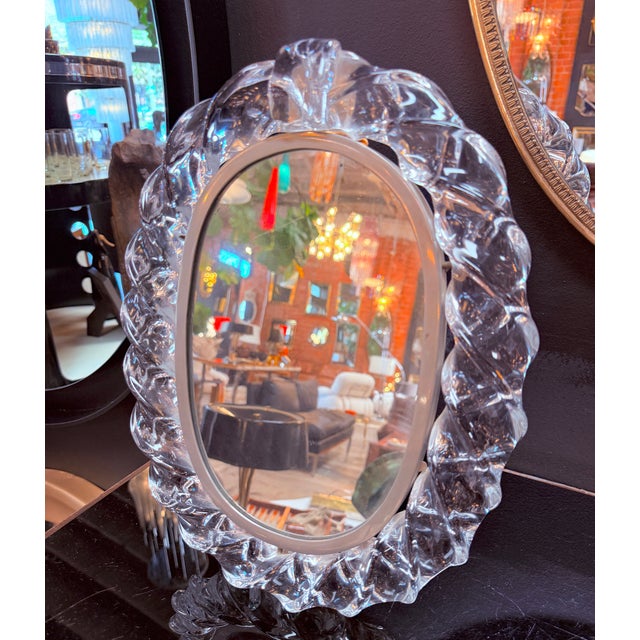 1970s Murano Glass Table Mirror With Handcrafted Crystal Frame For Sale In Los Angeles - Image 6 of 8