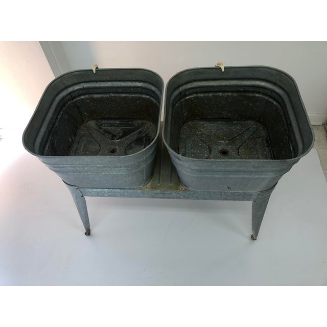Vintage Country Double Galvanized Wash Tub With Stand Chairish