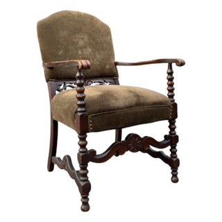 1930s Carved Armchair – Antique Wood Library Chair For Sale