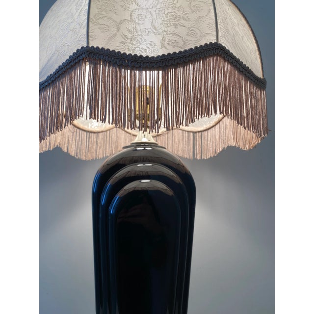 Vintage Art Deco Nouveau Black Table Lamp With Fringe Shade