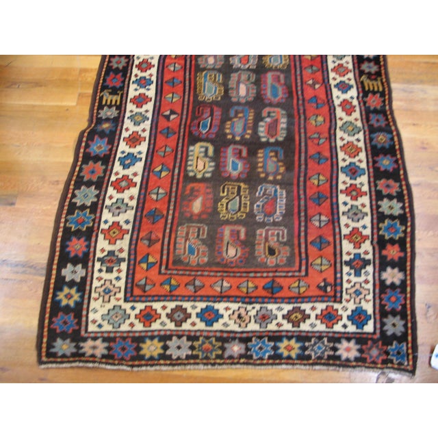 Tribal 1900s Brown Geometric Tribal Antique Caucasian Moghan Rug 3'7" X 8'8" Knotted Wool Carpet For Sale - Image 3 of 4
