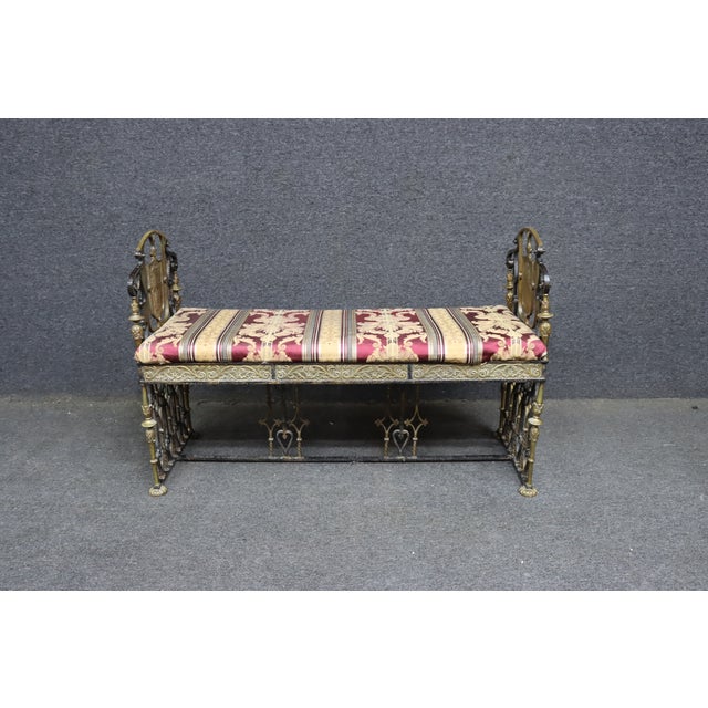 Gold Oscar Bach Attributed Gilt Bronze and Wrought Iron Upholstered Bench For Sale - Image 8 of 15