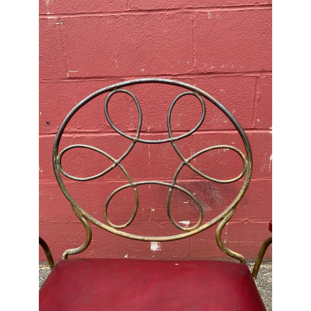 Ornate Wrought Iron Armchair in Oxblood Red Vinyl For Sale - Image 10 of 12