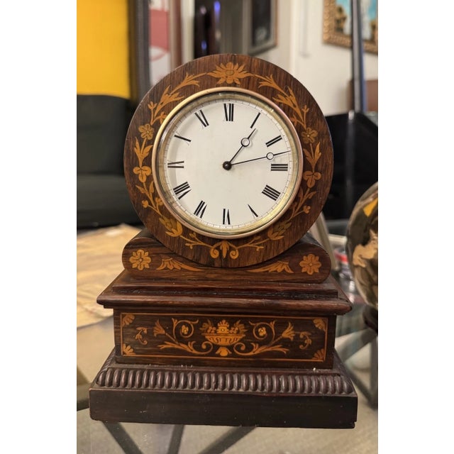 Early 19th Century English Regency Desk Clock With Inlay For Sale - Image 9 of 10