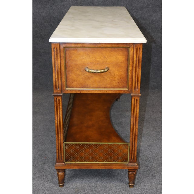 Wood Louis XVI Style Brass Mounted Marble Top Two Tier Console Table For Sale - Image 7 of 16