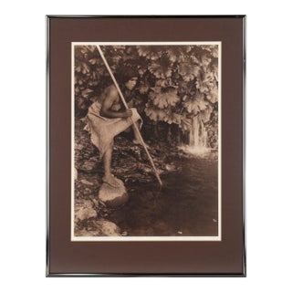 "Spearing Salmon: Spokan", Sepia Photograph of Indigenous Spearfishing by Edward Sheriff Curtis For Sale