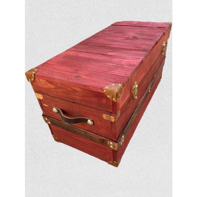 Steamer Trunk in Barn Red For Sale - Image 4 of 4