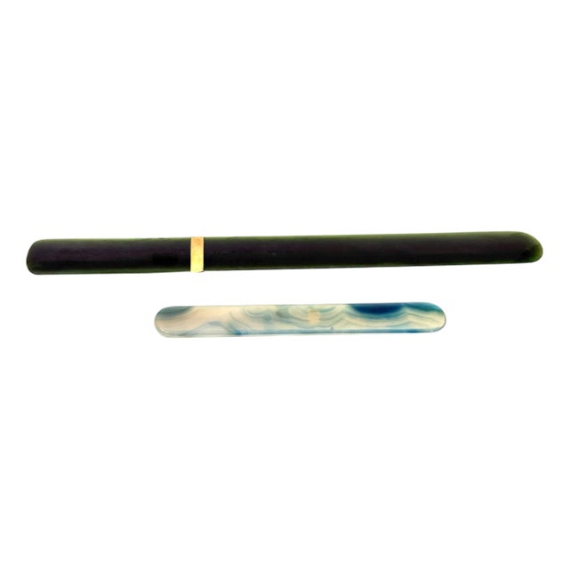 Chinese Spinach Jade and Gold Page Turner with a small Agate Page Turner For Sale