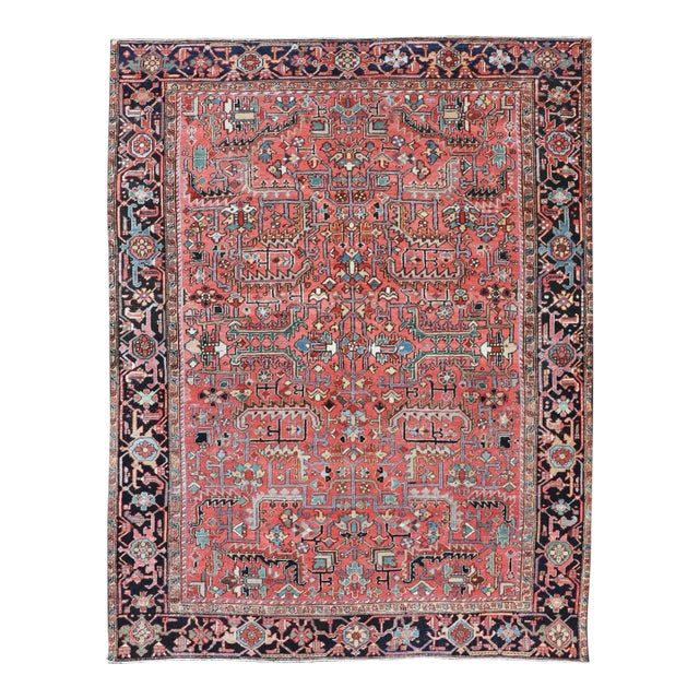 Early 20th Century Persian Antique Heriz Rug With All-Over Geometric Design in Jewel Tones For Sale