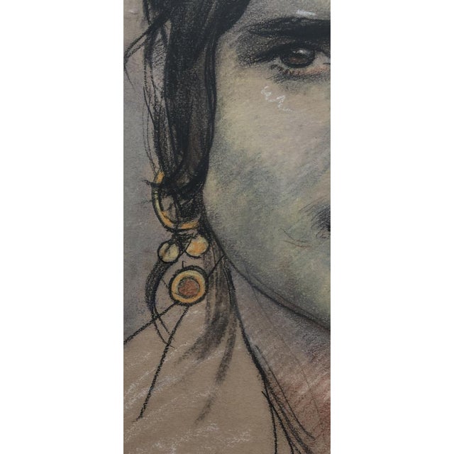 1910s Edouard Morerod, Portrait de femme amérindienne, 1919, Pencil, Charcoal & Pastel on Paper, Framed For Sale - Image 5 of 9