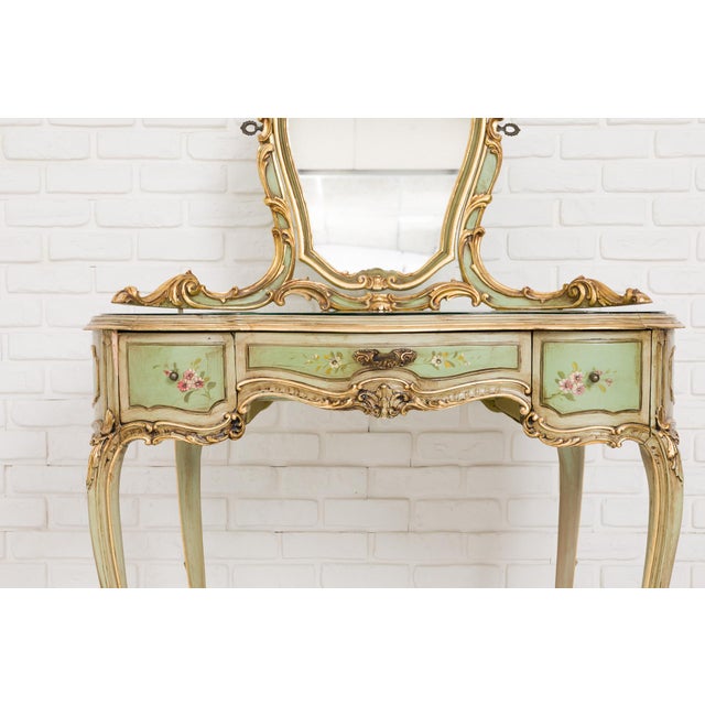 Glass Rococo Revival Vanity Table with Mirror and Glass Top, 1960s For Sale - Image 7 of 9