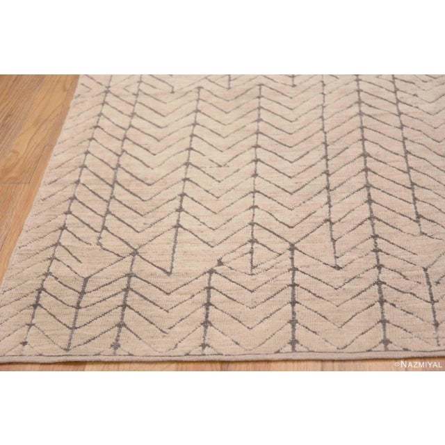 Large Primitive Motif Ivory Modern Area Rug For Sale - Image 4 of 8