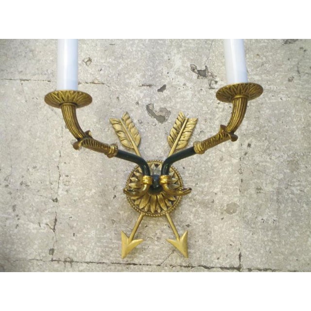 Pair of Directoire-Style Two-Arm Bronze Sconces For Sale - Image 4 of 5
