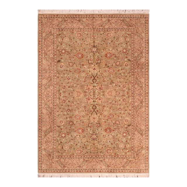 Shabby Chic 1990's Pak-Persian Green/Taupe Wool Rug - 6'0'' X 9'3'' For Sale