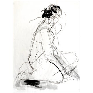 Semi-Abstract Nude Seated Woman / Contemporary Charcoal + Black Ink Drawing /Mixed Media For Sale