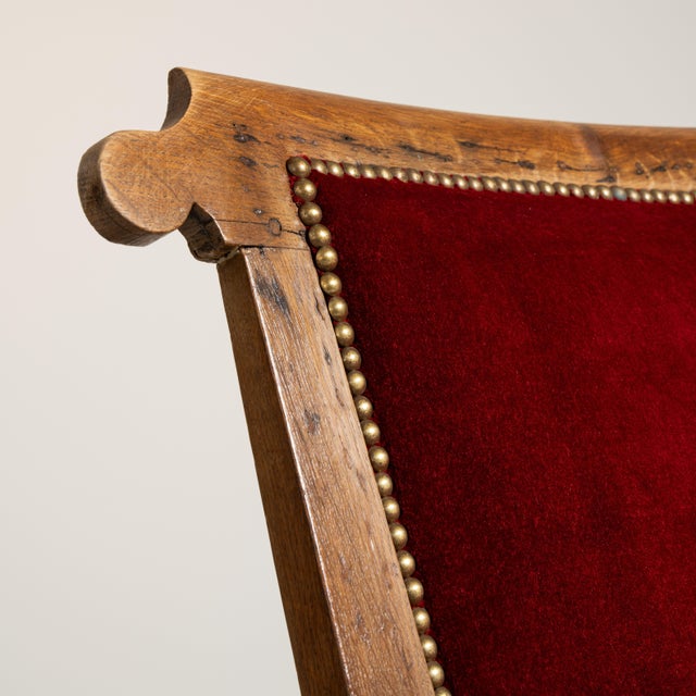 Red Voltaire Oak Armchair with Velvet Upholstery, Antique, France, 19th Century For Sale - Image 8 of 12