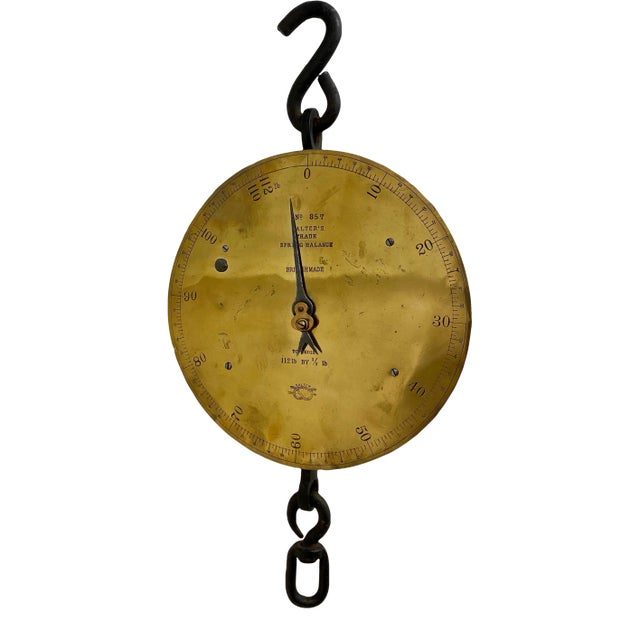 Antique Brass Salter Spring Balance Scale Model 85 T With 112 Lb Capacity Made in England - Circa 1900 For Sale