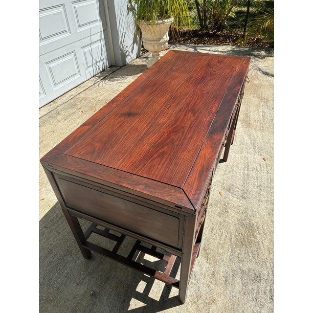 Vintage Chinese Ming Style Solid Rosewood Scholar Desk / Console Table – Five Drawer For Sale - Image 12 of 17