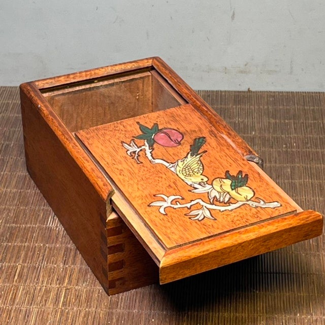 Chinese Rosewood Box With Mother of Pearl Bird & Peach Inlay - Chinese Trinket Chest For Sale - Image 3 of 9