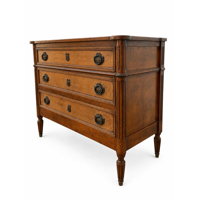 Louis XVI Light Walnut Chest of Drawers with Three Drawers and Fluted Motifs, 1930s For Sale - Image 3 of 13
