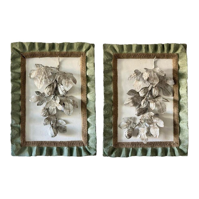 Paper Mache Framed Fig Branch Wall Hanging For Sale