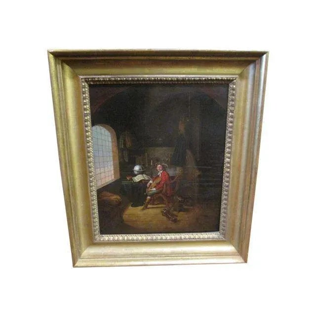 Wood Antique Oil on Wood Panel After Old Master Gerrit Dou "The Young Violinist" c.Late 18th-Early 19th Century For Sale - Image 7 of 7