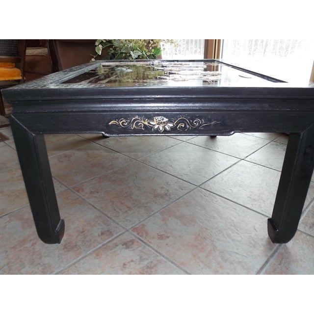 Antique Chinoiserie Black Accent Table Asian Design Geisha Glass Top For Sale In Minneapolis - Image 6 of 14