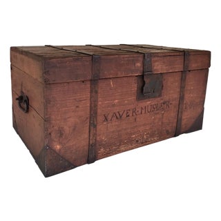 German-American Iron-Bound Wooden Trunk, 19th Century For Sale