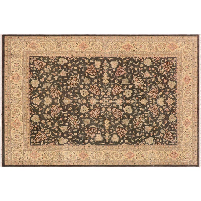 Charcoal Boho Chic Floral Charcoal/Green Wool Rug - 8'11'' X 11'9'' For Sale - Image 8 of 10