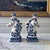 A charming and highly decorative pair of vintage Russian ceramic candlesticks, crafted in the classic Gzhel blue-and-white...
