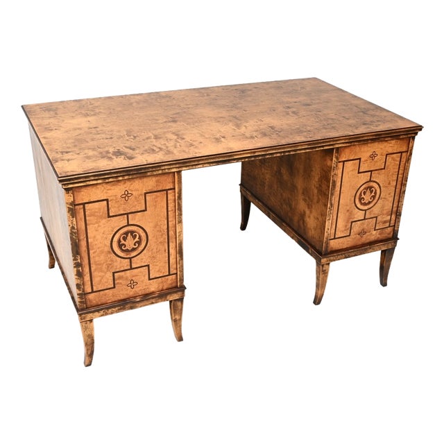Antique Swedish Biedermeier Style Desk in Satin Birch, 1890 For Sale
