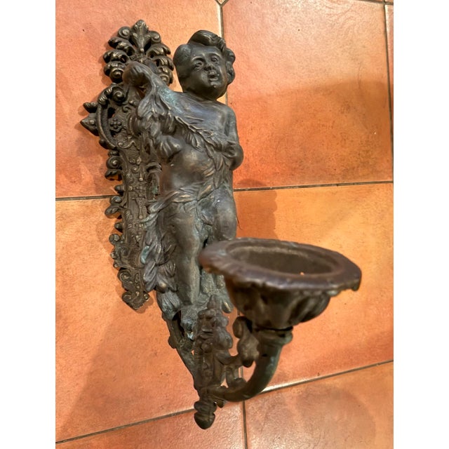 Antique Pair of Bronze Cherub Sconces For Sale - Image 10 of 11
