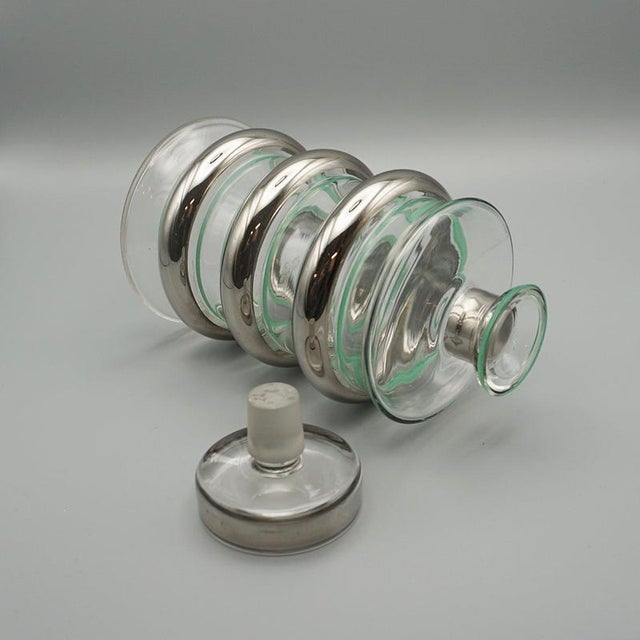 Art Deco Silver-Plated and Glass Decanter Set, 1930s, Set of 7 For Sale - Image 4 of 6