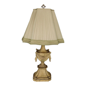Late 20th Century Neoclassical Carved Wood Urn Lamp With Pleaded Silk Shade