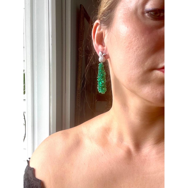 89 Carat Colombian Emerald Briolettes & Diamond Hanging Drop Earrings 18 Kt Gold For Sale - Image 10 of 18
