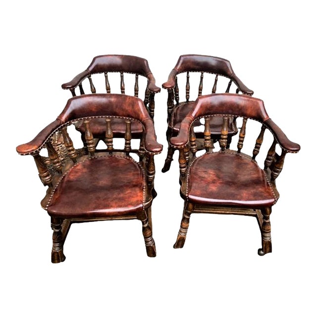 Vintage Jamestown Lounge Company Oak and Leather Club Chairs Set of 4 Mid 20th Century