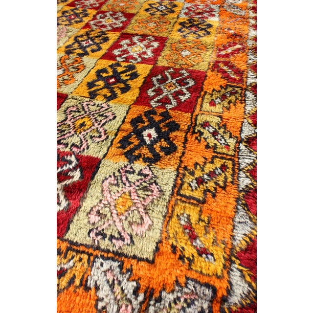 Tribal Hand Knotted Checkerboard Design Vintage Turkish Tulu Rug With Bright Multi-Colors For Sale In Atlanta - Image 6 of 8