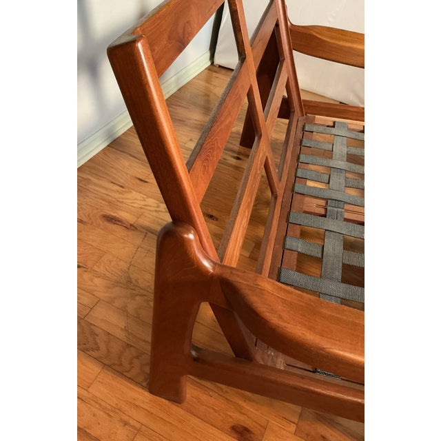 Vintage Mid Century Modern Danish Solid Teak Loveseat Lounge, Circa 70s For Sale - Image 10 of 11