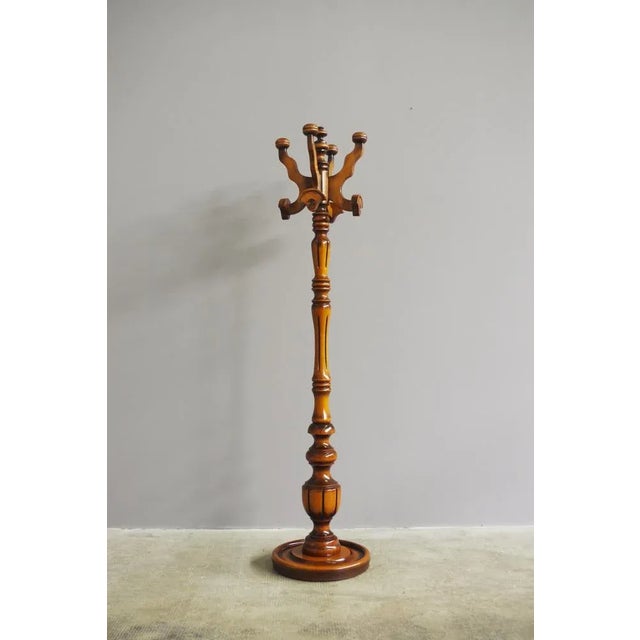 Wood Walnut and Beechwood Column Garment Rack, 1970s For Sale - Image 7 of 7