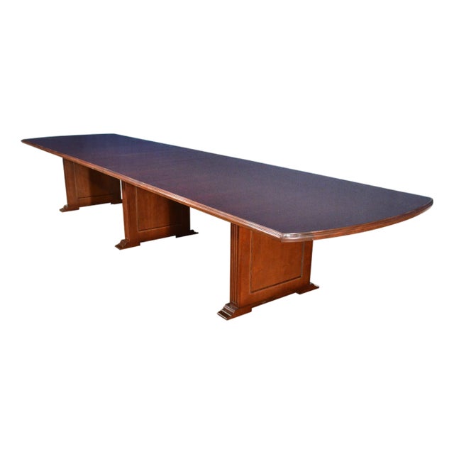 Large Mahogany Rectangular Triple Pedestal Conference Table by Leighton Hall For Sale