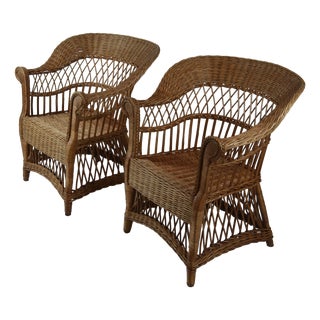 20th Century Wicker Armchairs with Rolled Arms, 1920, Set of 2 For Sale